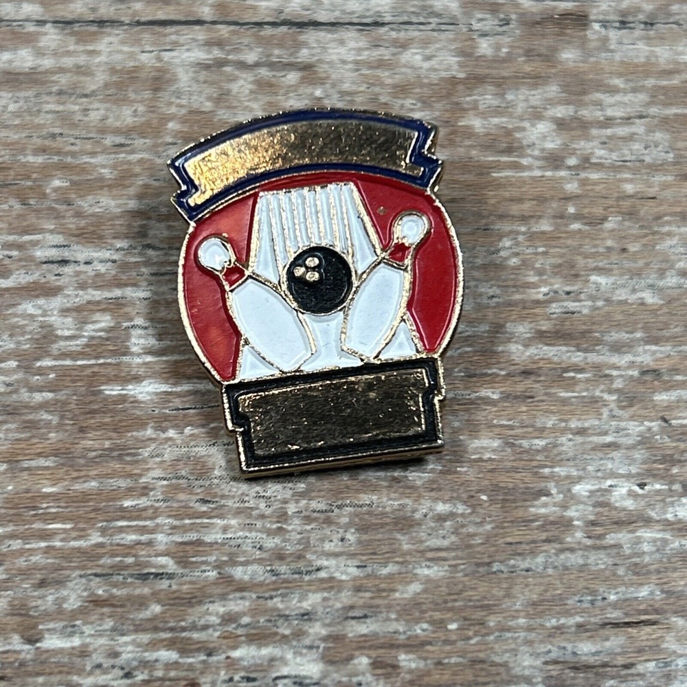 Vintage Red White Blue Bowling Award Hat Lapel Pin‎